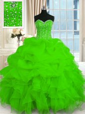 Organza Lace Up Sweetheart Sleeveless Floor Length Vestidos de Quinceanera Beading and Ruffles