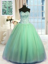Cute Floor Length Blue Sweet 16 Quinceanera Dress Tulle Sleeveless Pick Ups and Hand Made Flower