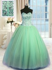 Apple Green Sweetheart Lace Up Beading and Appliques 15th Birthday Dress Court Train Sleeveless