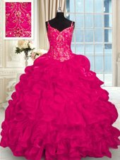 Super Organza Sleeveless Floor Length Sweet 16 Dress and Beading and Ruffles