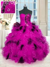 Multi-color Strapless Lace Up Beading and Ruffles Vestidos de Quinceanera Sleeveless
