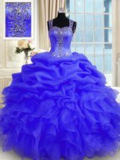 Spectacular Sleeveless Floor Length Beading and Ruffles Zipper Sweet 16 Quinceanera Dress with Purple