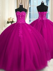 Beauteous Fuchsia Sweet 16 Quinceanera Dress Military Ball and Sweet 16 and Quinceanera and For with Appliques and Embroidery Sweetheart Sleeveless Lace Up