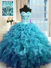 Ball Gowns Ball Gown Prom Dress Teal Sweetheart Organza Sleeveless Floor Length Lace Up