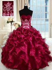 Sleeveless Beading and Appliques and Ruffles Lace Up Sweet 16 Dress