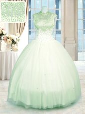 On Sale High-neck Sleeveless Tulle Quinceanera Gowns Beading Zipper