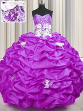 Admirable Lilac Sleeveless Brush Train Appliques and Sequins and Pick Ups With Train Ball Gown Prom Dress