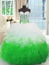 Fitting Floor Length Lace Up 15th Birthday Dress Multi-color and In for Military Ball and Sweet 16 and Quinceanera with Beading and Ruffles