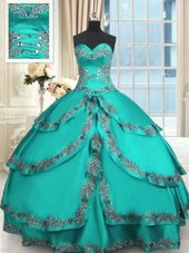 Apple Green Sweetheart Neckline Beading and Appliques Vestidos de Quinceanera Sleeveless Lace Up