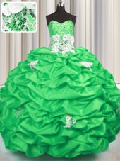 Ball Gowns Taffeta Sweetheart Sleeveless Appliques and Sequins and Pick Ups With Train Lace Up Quinceanera Dresses Brush Train