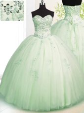 Sleeveless Lace Up Floor Length Beading and Appliques 15th Birthday Dress