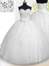 White Sweetheart Lace Up Beading and Appliques 15 Quinceanera Dress Sleeveless