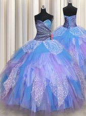 Sleeveless Lace Up Floor Length Beading and Ruching 15th Birthday Dress