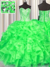 Discount Ball Gowns Beading and Ruffles Ball Gown Prom Dress Lace Up Organza Sleeveless Floor Length