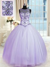 Amazing Lavender 15 Quinceanera Dress Military Ball and Sweet 16 and Quinceanera and For with Beading Scoop Sleeveless Lace Up