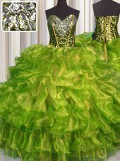 New Style Sleeveless Lace Up Floor Length Beading and Ruffles Quinceanera Gown
