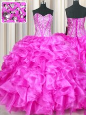 Dramatic Floor Length Ball Gowns Sleeveless Fuchsia Quinceanera Dress Lace Up