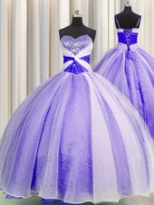 Smart Lavender Lace Up Spaghetti Straps Beading and Sequins and Ruching Quinceanera Gown Organza Sleeveless