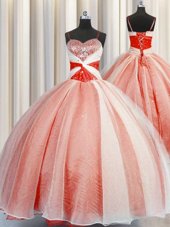 Sleeveless Lace Up Floor Length Beading and Sequins and Ruching Sweet 16 Dresses