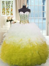 Charming Sleeveless Floor Length Beading and Ruffles Lace Up Quince Ball Gowns with Multi-color
