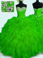 Vestidos de Quinceanera Military Ball and Sweet 16 and Quinceanera and For with Beading and Ruffles Sweetheart Sleeveless Lace Up