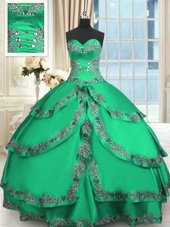 Turquoise Ball Gowns Taffeta Sweetheart Sleeveless Beading and Embroidery and Ruffled Layers Floor Length Lace Up Sweet 16 Dress