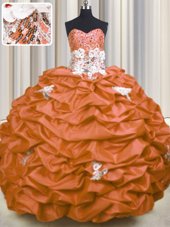 Sequins Pick Ups With Train Ball Gowns Sleeveless Orange Red Quince Ball Gowns Brush Train Lace Up
