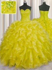 Edgy Sweetheart Sleeveless Organza Quinceanera Gowns Beading and Ruffles Lace Up