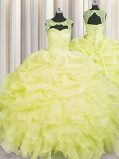 Sophisticated Sweetheart Sleeveless Organza Quinceanera Dresses Beading and Ruffles Lace Up