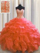 Excellent Strapless Sleeveless Sweet 16 Dresses Floor Length Hand Made Flower Hot Pink Tulle