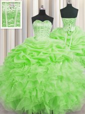 Luxurious Lavender Ball Gowns Organza Sweetheart Sleeveless Beading and Ruffles Floor Length Lace Up 15 Quinceanera Dress