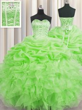 Pick Ups Visible Boning Sweetheart Sleeveless Lace Up 15 Quinceanera Dress Organza