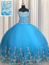 Visible Boning Zipper Up Floor Length Zipper Sweet 16 Dresses Peach and In for Military Ball and Sweet 16 and Quinceanera with Beading and Ruffles