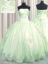 Green Ball Gowns Beading and Appliques Sweet 16 Dress Lace Up Taffeta Sleeveless Floor Length