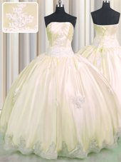 Ball Gowns 15th Birthday Dress Champagne Strapless Taffeta Sleeveless Floor Length Lace Up