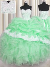 Organza Sleeveless Floor Length Quinceanera Gowns and Beading and Appliques and Ruffles and Pick Ups
