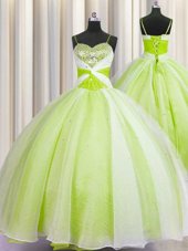Noble Spaghetti Straps Floor Length Ball Gowns Sleeveless Yellow Green Ball Gown Prom Dress Lace Up