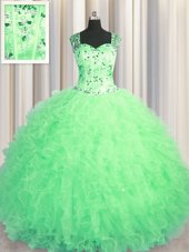 Artistic Lavender Sleeveless Floor Length Beading and Ruffles Lace Up Quinceanera Dress