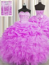 Pick Ups Visible Boning Floor Length Lilac Quinceanera Gown Sweetheart Sleeveless Lace Up