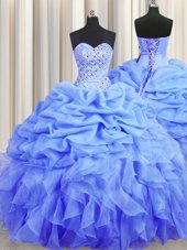 Flirting Blue Sweet 16 Dresses Military Ball and Sweet 16 and Quinceanera and For with Beading and Ruffles and Pick Ups Sweetheart Sleeveless Lace Up