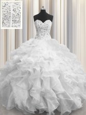 Eye-catching Sleeveless Organza Floor Length Lace Up Quinceanera Dress in Multi-color for with Beading and Ruffles