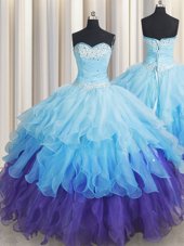 Multi-color Sleeveless Beading and Ruffles and Ruffled Layers and Sequins Floor Length Sweet 16 Quinceanera Dress