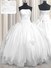 White Strapless Lace Up Beading and Appliques 15 Quinceanera Dress Sleeveless