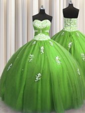 Gorgeous Sleeveless Beading and Appliques Lace Up Quinceanera Gown