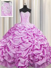 Lavender Ball Gowns Beading and Ruffles and Pick Ups Quinceanera Gowns Lace Up Organza Sleeveless Floor Length