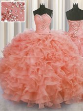 Simple Sweetheart Sleeveless Lace Up Sweet 16 Quinceanera Dress Fuchsia Organza