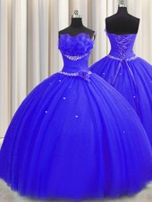 Floor Length Purple Ball Gown Prom Dress Strapless Sleeveless Lace Up