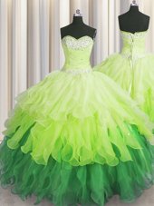 Sequins Ruffled Floor Length Ball Gowns Sleeveless Multi-color Vestidos de Quinceanera Lace Up