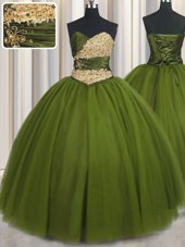 Sleeveless Beading and Ruching and Belt Lace Up Quinceanera Gowns