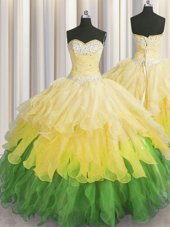 Beading and Ruffles and Ruffled Layers and Sequins Vestidos de Quinceanera Multi-color Lace Up Sleeveless Floor Length